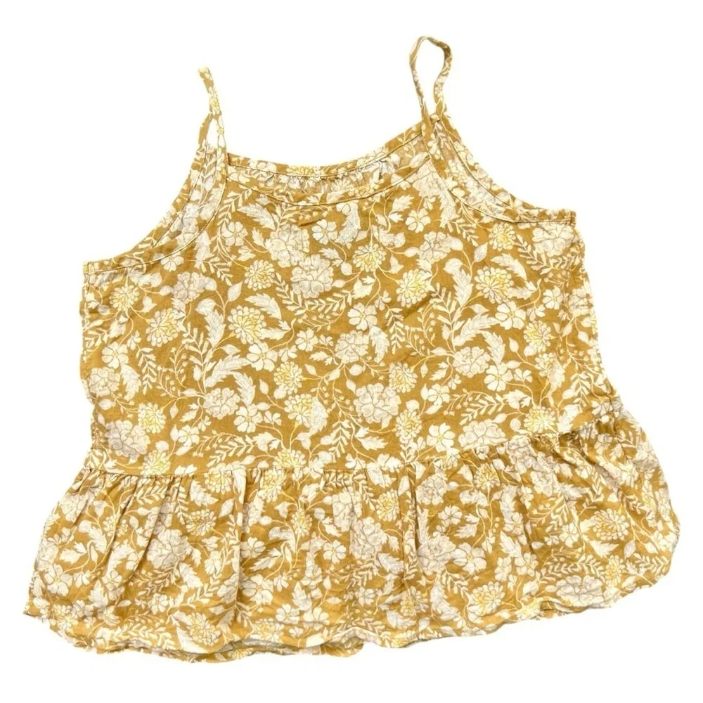 Old Navy Goldenrod and White Floral Sleeveless Tank Top Ruffle Hem Size S 6/7
